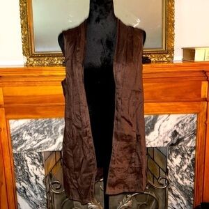 Chico’s Crochet Surprise Lydia 100% Linen Vest Chocolate Sz 0 *